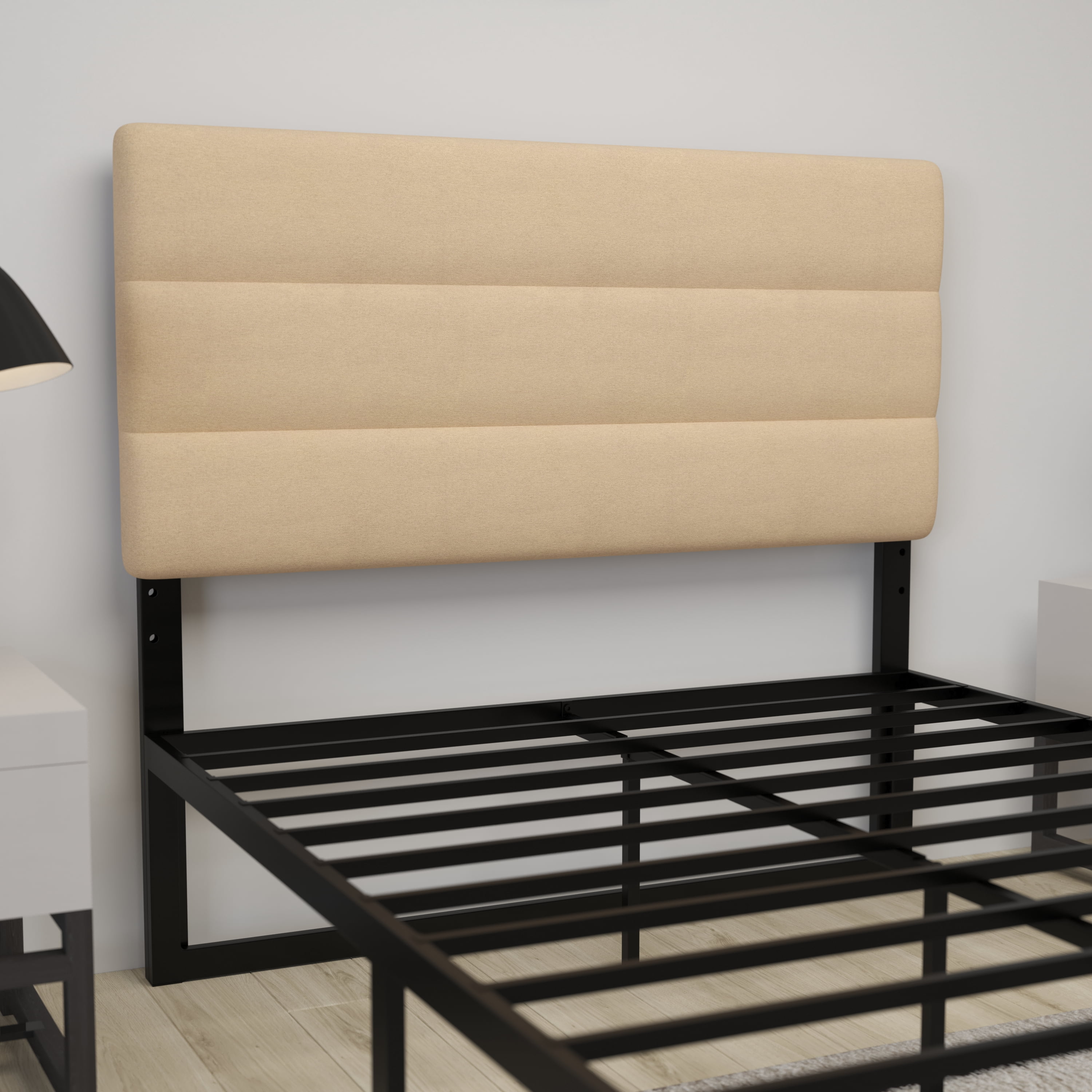 Merrick Lane Full Headboard with Cream Tufted Fabric Upholstery and Powder Coated Metal Frame