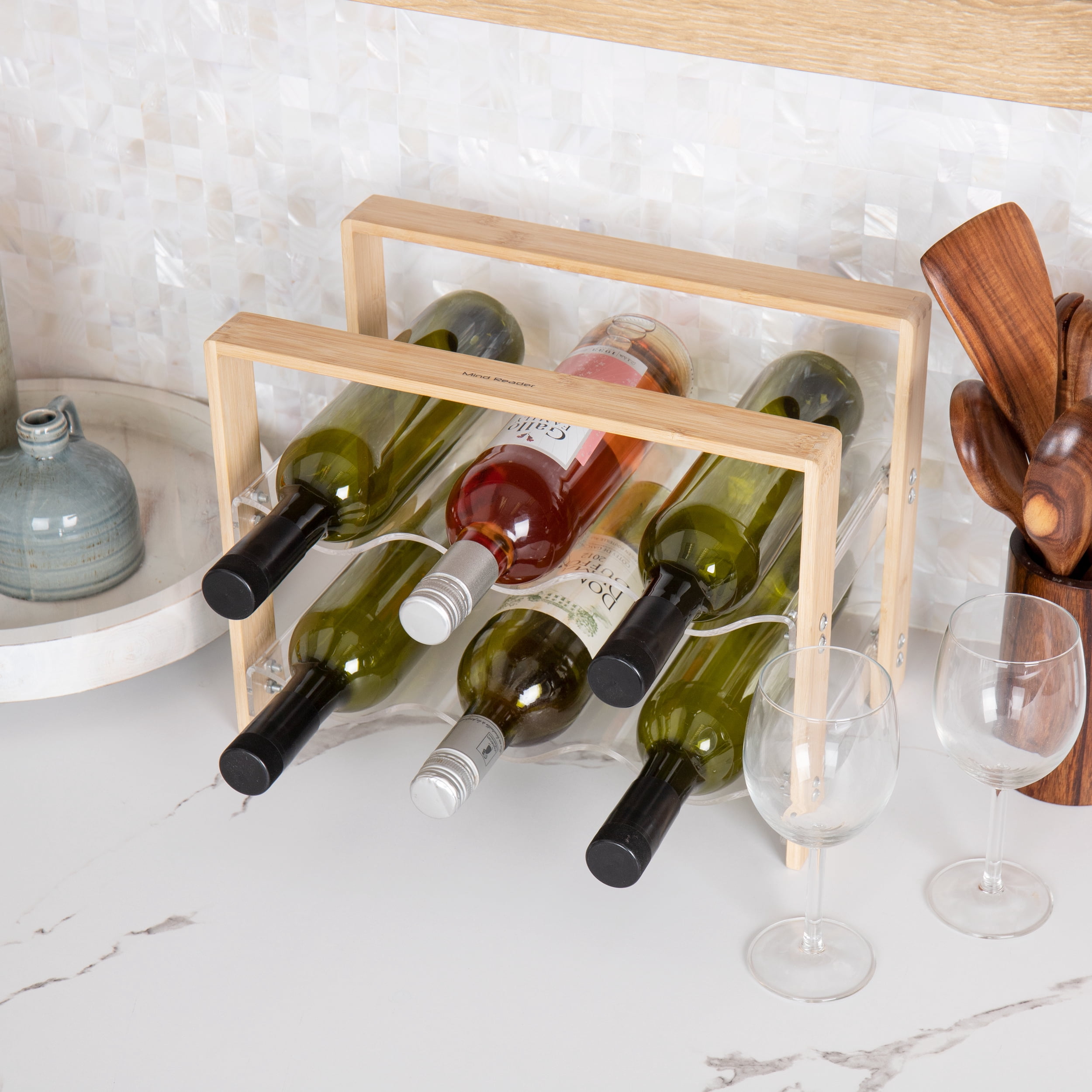 Mind Reader Modern Collection, Wine Rack, 6 Bottle Capacity, Serveware, Countertop Organizer, Rayon from Bamboo and Acrylic, Brown
