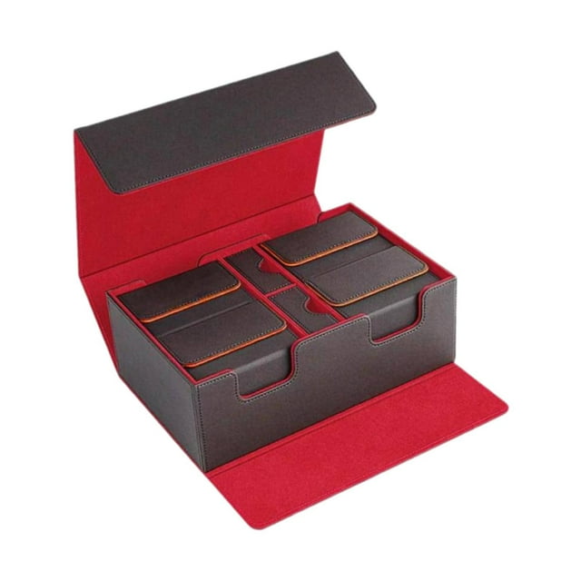 Estuche para baraja de cartas coleccionables, organizador de tarjetas de juego con capacidad para 400 tarjetas con divisor, caja de almacenamiento Interior rojo y naranja.