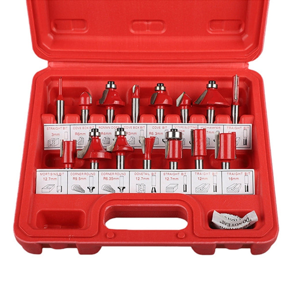 Zeiwohndc 15pcs 1/4 Inch Shank Router Bit Set Woodworking Tool for Cabinet Door Making