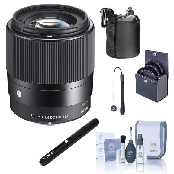 Sigma 30mm f/1.4 DC DN Contemporary Lens for Sony E, Bundle with 52mm Filter Kit, Lens Cap Tether, Lens Cleaner, Cleaning Kit, Pouch