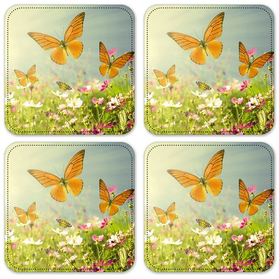 Vinyl Drink Coasters - Set of 4 - Butterflies