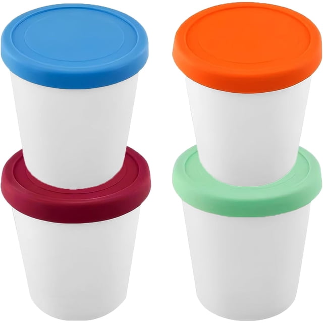 EcoNesxp 4 Pack Reusable Ice Cream Storage Containers for Frozen Chocolate Sorbet 32 Ounces Ice Cream Containers Pack with Silicone Lid Quart