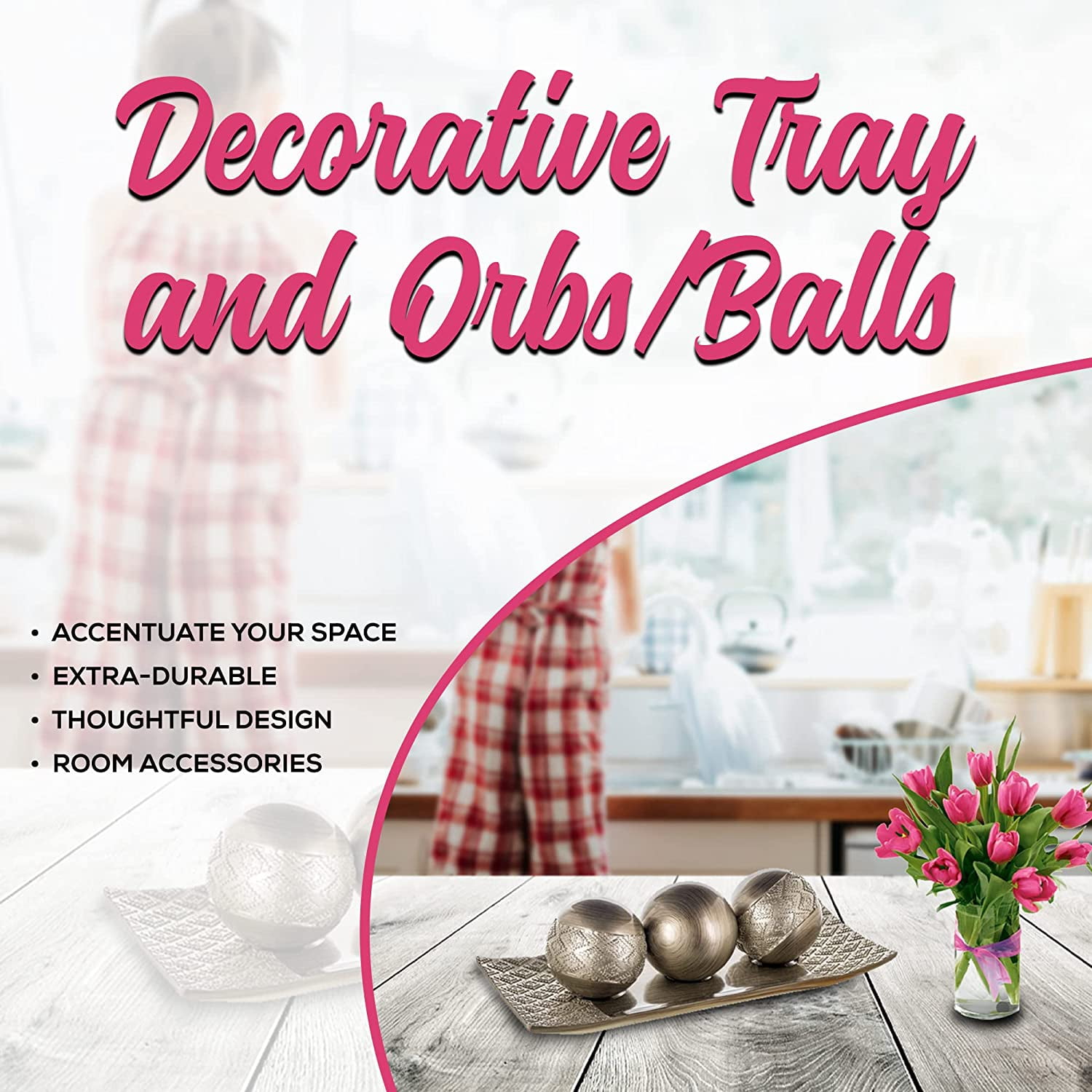 HomeRoots Tray and Orbs Balls | Centerpiece Table Decorations | Home Decor |Decorative Accents Balls for Living Room, Coffee, and Dining Table Decor |Set of 3 | Silver Decor