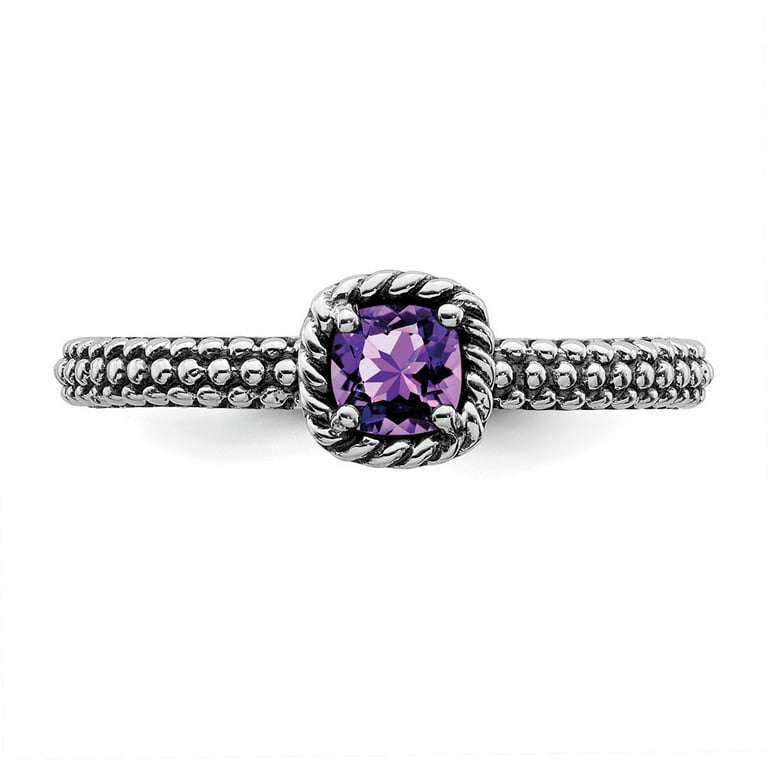 Sterling Silver Stackable Expressions Checker-Cut Amethyst Antiqued Ring Sterling Silver Stackable Expressions Checker-Cut Amethyst Antiqued Ring