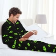 thumbnail image 4 of Mens Pajamas Set, green eye pattern Button Down Long Sleeve Loungewear Sleepwear Pjs sets for Men, 4 of 5