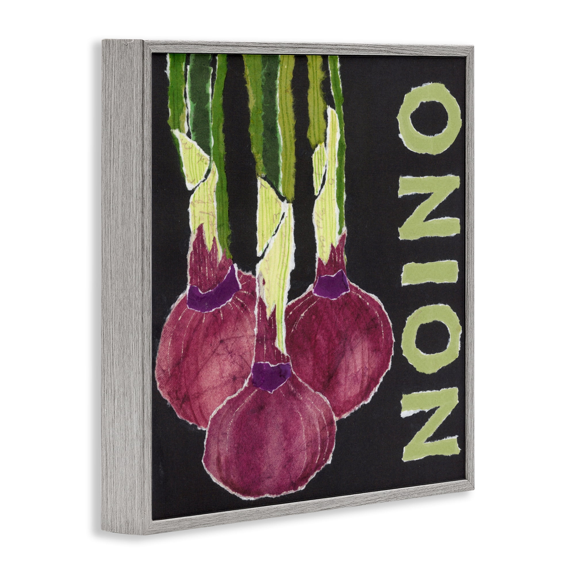 Stupell Industries Collaged Garden Onion Gray Framed Giclee Art, design by Nancy Overton