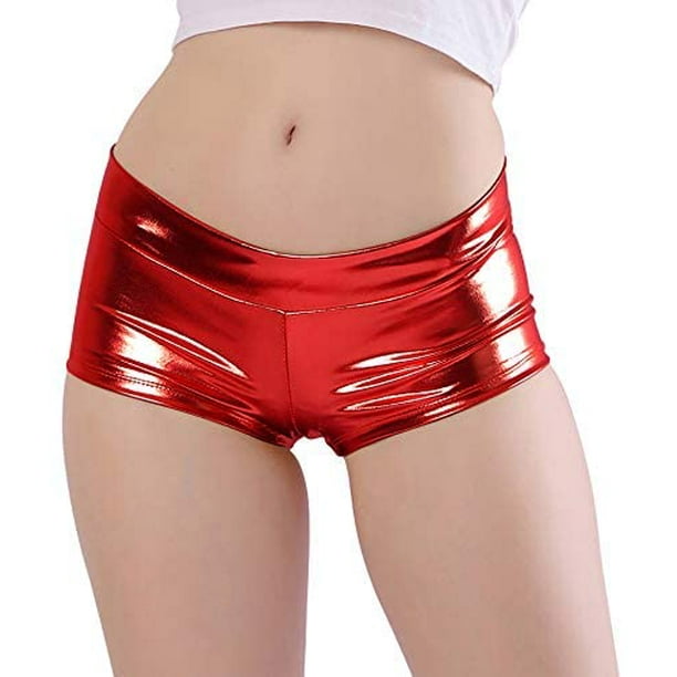 Women Sexy Metallic Dance Rave Booty Shorts Low Waist Panties