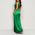 thumbnail image 6 of BRGZLK Formal Dresses for Women Satin V Neck Sleeveless Cocktail Wedding Guest Maxi Dress Pleated High Waist Wrap Split Evening Gowns Green 2XL, 6 of 9