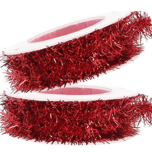 2 Rolls Christmas Decor Decorations Stripes Green Garland Tinsle Metallic Fringe Red
