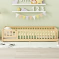 Twin Size Bed Floor Bed with Safety Guardrails and Door for Kids, Natural(Old SKU W158090686