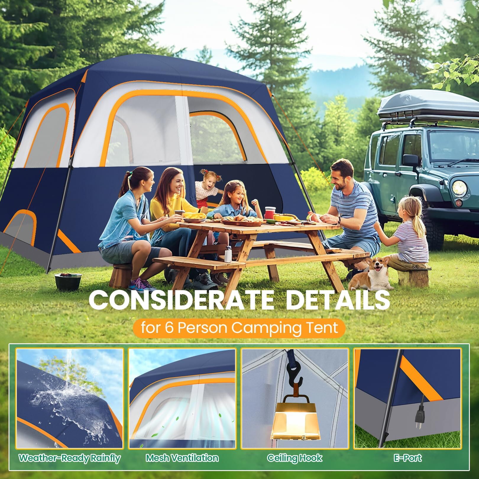 COBIZI Tents for Camping 4/6 Person Camping Tent with Rainfly and Screen, Easy Setup Lightweight Portable Waterproof Outdoor Tent with Carry Bag for Backpacking, Hiking, Family Travel