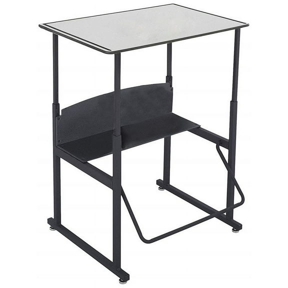 Pemberly Row 20" x 28" Height Adjustable Student Desk with Shelf and Footrest in Gray