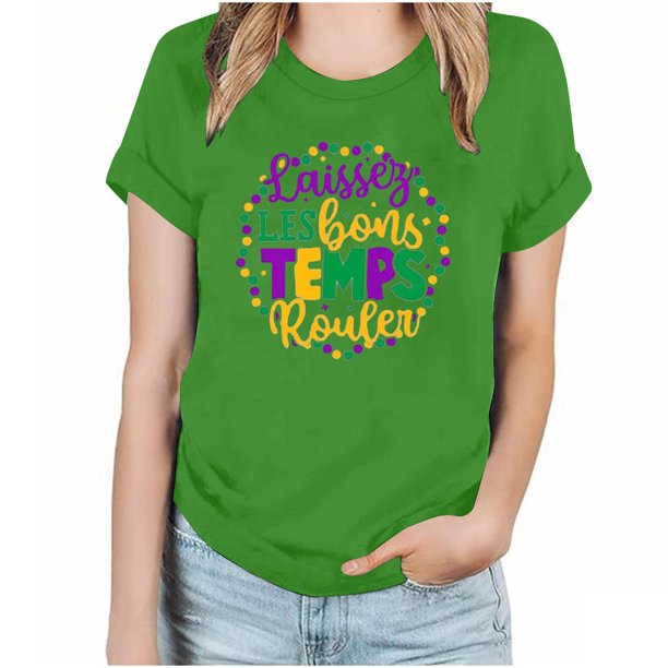Fiudx Ropa de Mujer Camiseta de Manga Corta con Cuello Redondo y Estampado de Carnaval para Mujer, Moda y Ocio