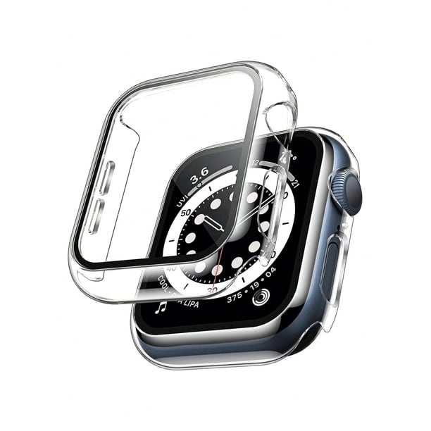 2pcs Fashionable Unisex Black Pc Smart Watch Case 2-in-1 Ultra-thin Tempered Glass Screen Protector Film And Case, Compatible With Apple Watch Cover 38/40/41/42/44/45mm, Compatible With Se/9/8/7/6/5/4
