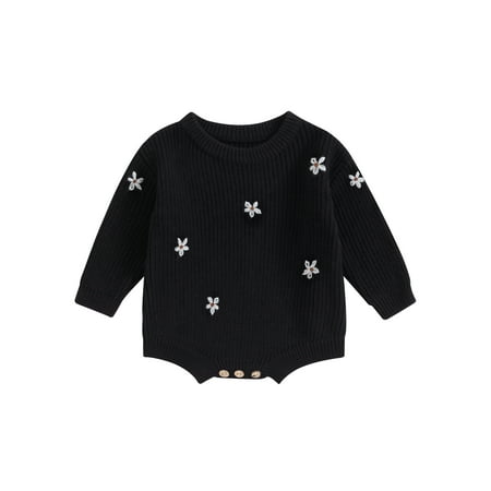 

Bagilaanoe Newborn Baby Girl Knitted Romper Sweater Long Sleeve Bodysuits Flower Embroidery Pullover 3M 6M 9M 12M 24M Infant Warm Jumpers Tops Fall Loose Knitwear