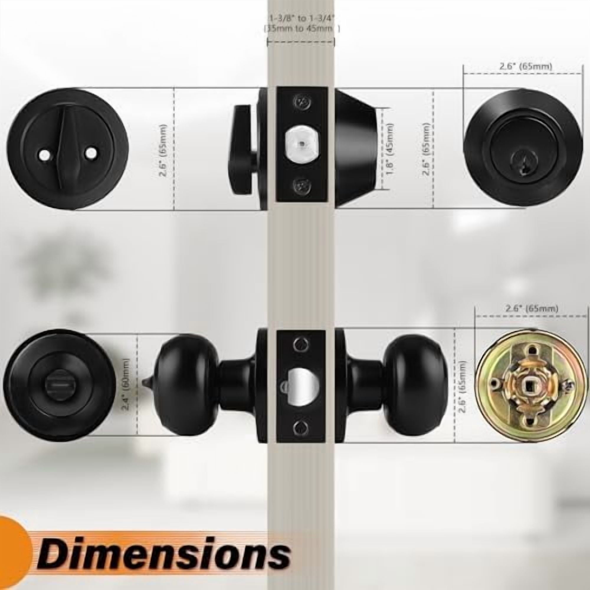 Entry Knobs Front Door Handles Exterior Lockset and Single Cylinder Deadbolt Combination Set, Flat Black (2 Pack) Keyed Alike