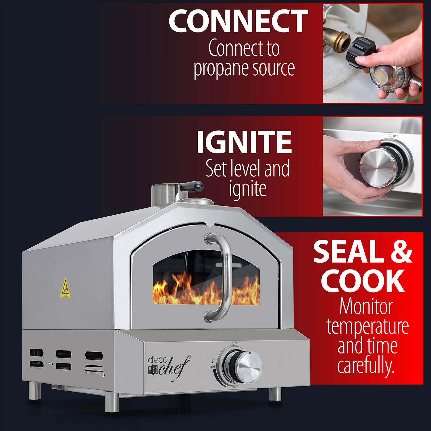 Deco Chef Portable Outdoor Pizza Oven and Grill with Propane Gas CSA Approved Regulator and Hose, Includes Pizza Peel, Stone, Easy Temperature Dial, Built-In Thermometer, and Grill Rack - image 3 of 11