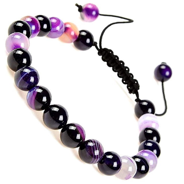 Pulseras unisex ajustables de macramé con piedras preciosas y cristales de poder curativo natural de 8 mm