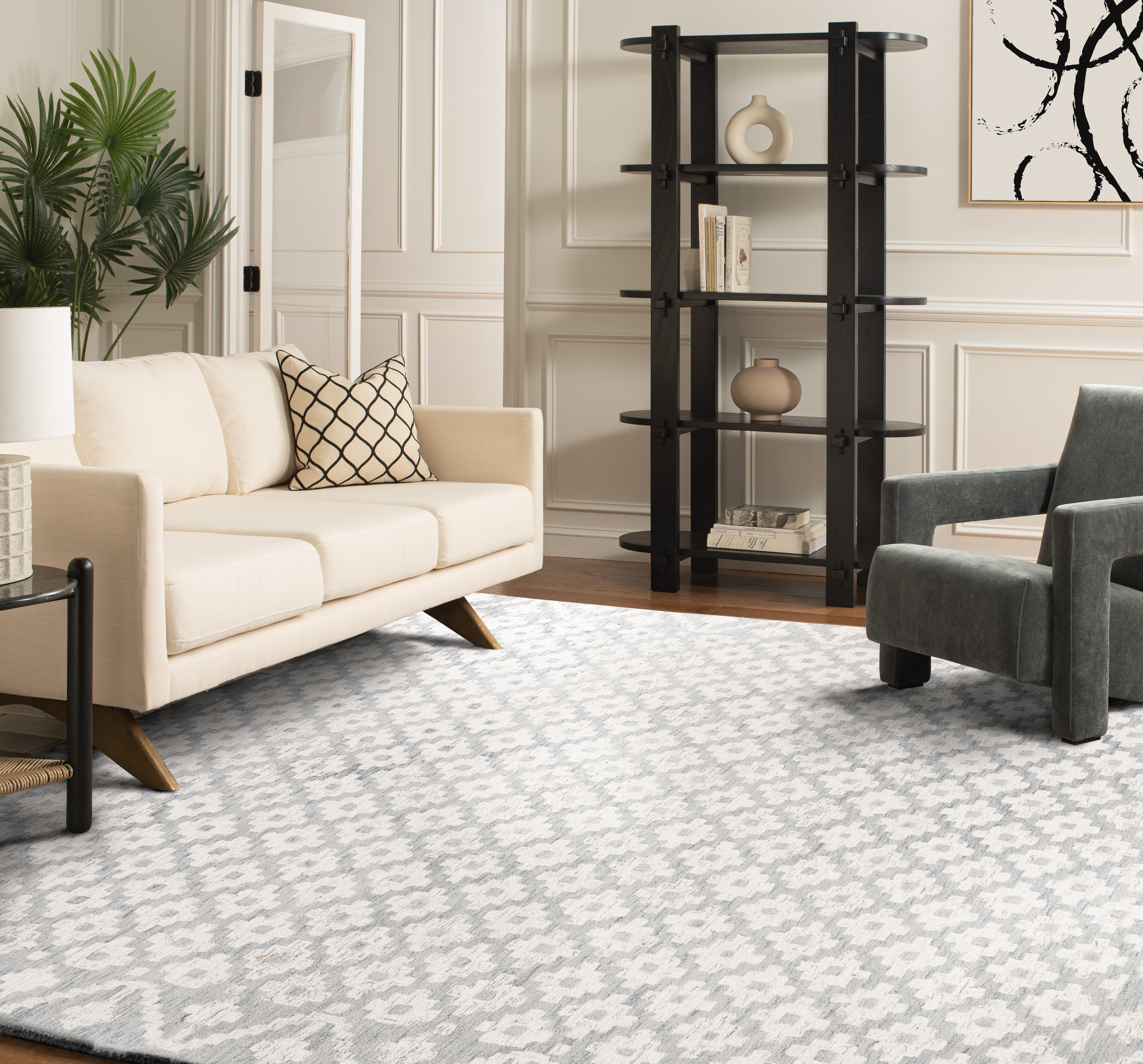 SAFAVIEH Metro Frigg Floral Area Rug, Ivory/Light Blue, 6' x 6' Square