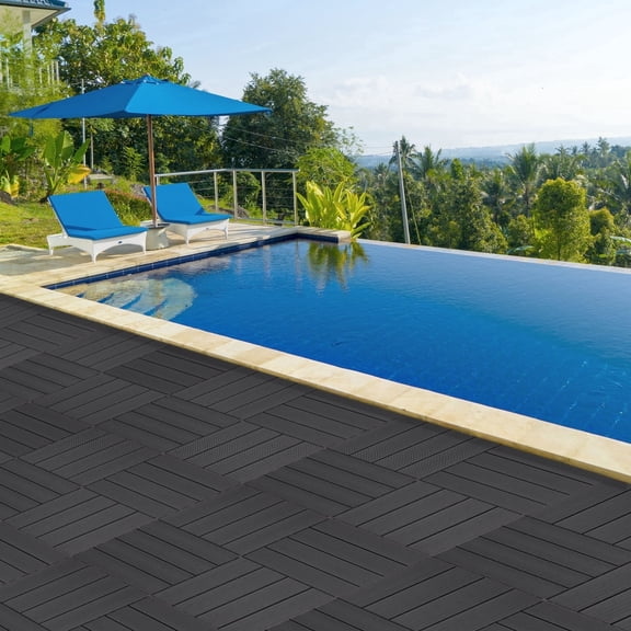 FUNA 11*11 Black 11" x 11" Wood-Plastic Composite Flooring Materials for Indoor and Outdoor