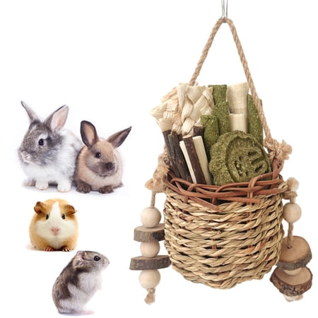 Rabbit Chew Toys for Teeth, Natural Seagrass Hanging Hamsters Toy for Guinea Pigs and Other Small Pets