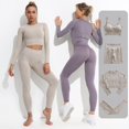 thumbnail image 3 of Conjunto de Yoga de 2/3/4 piezas para mujer ropa deportiva de entrenamiento sin costuras para gimnasio, trajes de cintura alta Leggings Top corto de manga larga, 3 of 4