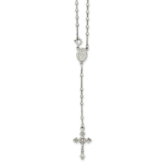 Sterling Silver Polished Rosary Necklace - 8.0 Grams - 16 Inch