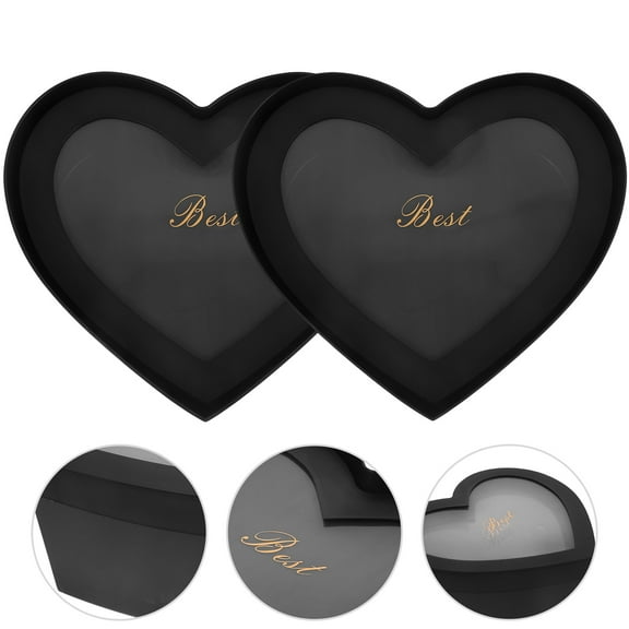 HIAKDOFT 2Pcs Black Heart-shaped Storage Box with Window for Desktop Display present Packaging 11.4x9.4x5.1in