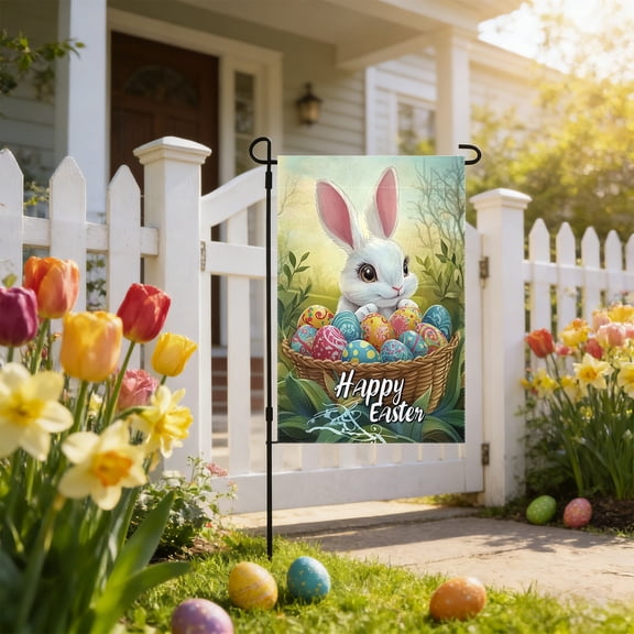 Wooowa Easter Garden Flag Outdoor Decoration with Easter Themed Patterns, for Front Yards Porches and Family Holiday Celebrations