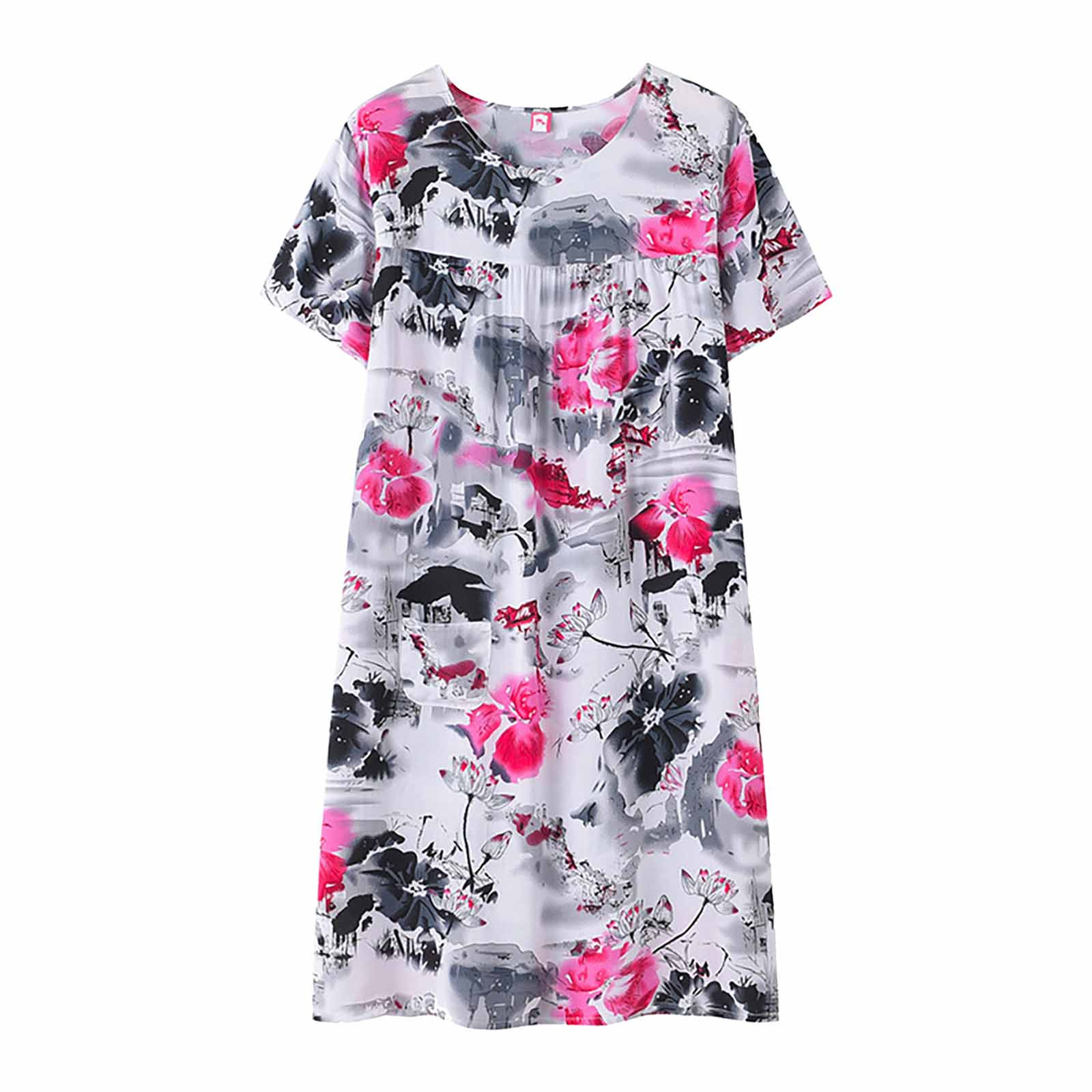 Hontri Long Nightgown under Cotton Silk Short Sleeved Sleep Dress for Middle Aged Women New Loose Fitting Home Wear Elderly Sleepwear Plus