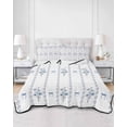 thumbnail image 2 of Quilts Queen Size Bedding Set, Blue Flowers Lightweight Quilted Comforter, Spring Floral Bows Minimalist Botanical Soft Reversible Bedspread Coverlet with Pillow Covers for All Season, 90" x 96", 2 of 7