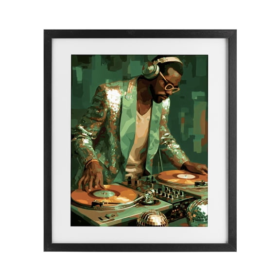 Stupell Industries Contemporary Green Disco DJ Music Black Framed Print Under Glass, 13 x 16, by Franklyn Gregory
