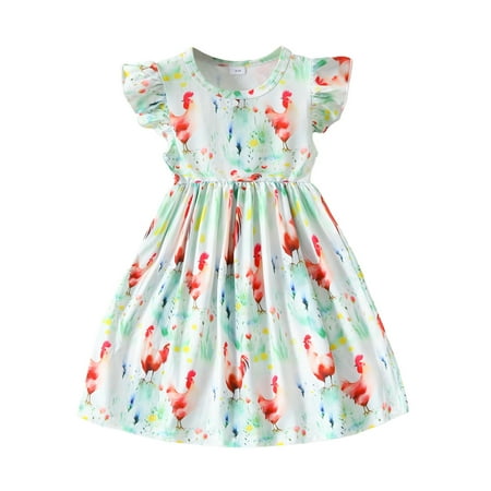 

OJinShaWanO Baby Blue Dress For Girls Summer Toddler Girls Fly Sleeve Cartoon Animal Prints Holiday Party Dress Dance Party Dresses Clothes Green Cotton Blend 5-6 Years