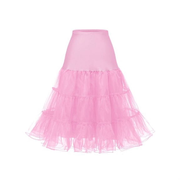 Women Vintage Style Rockabilly Organdy Petticoat Skirt Tutu Underskirt Pink