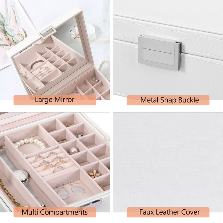  BEWISHOME Jewelry Box for Women Jewelry Organizer Tray Jewelry  Box Organizer 40 Section Display Tray Storage Case Drawer 2 Layers Large  Mirror Girls Teens Women Holder for Earring Ring Necklace Bracel 