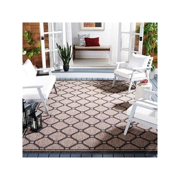 SAFAVIEH Courtyard Fisher Geometric Indoor/Outdoor Area Rug, Natural/Black, 9' x 12'