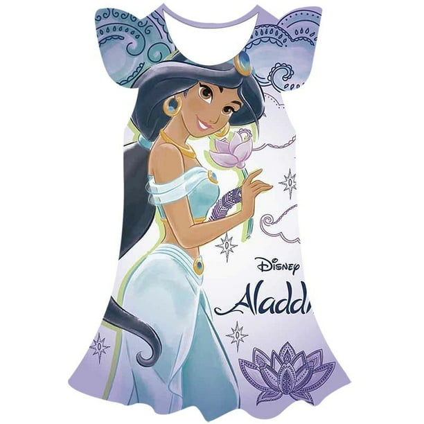 El más nuevo vestido de princesa Jasmine de Disney, vestidos de manga de pétalo de dibujos animados para niñas, ropa de princesa, ropa de fiesta para niños de 1 a 10 años, 10T Gao Jinjia LED