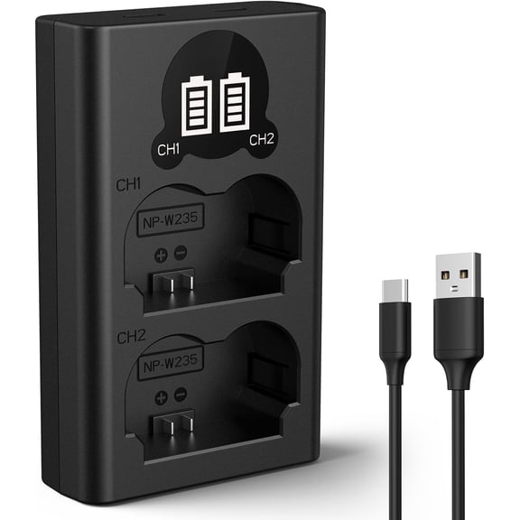 K&F CONCEPT NP-W235 Camera Battery Charger with Dual-Slot and LCD Screen, Micro USB and Type-C Charger for Fujifilm