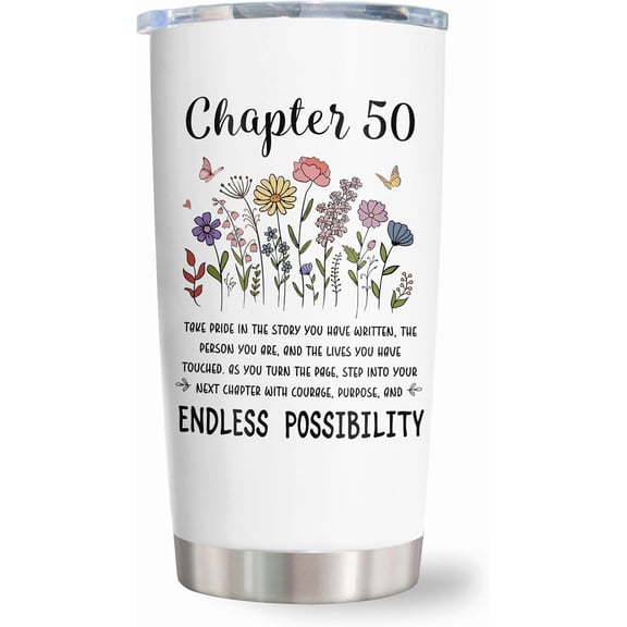 50th Birthday Gifts for Her Tumbler 20oz, 50th Birthday Gifts for Women, 50 Year Old Gifts for Women, Happy 50 Birthday Decorations Cup Mug Gifts for Woman Mom Grandma Wife Sister Friend