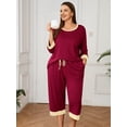thumbnail image 2 of SHOWMALL Women Plus Size Pajamas Set 3/4 Sleeves Pjs Sleepwear Loungewear Nightwear with Pockets, 2 of 9