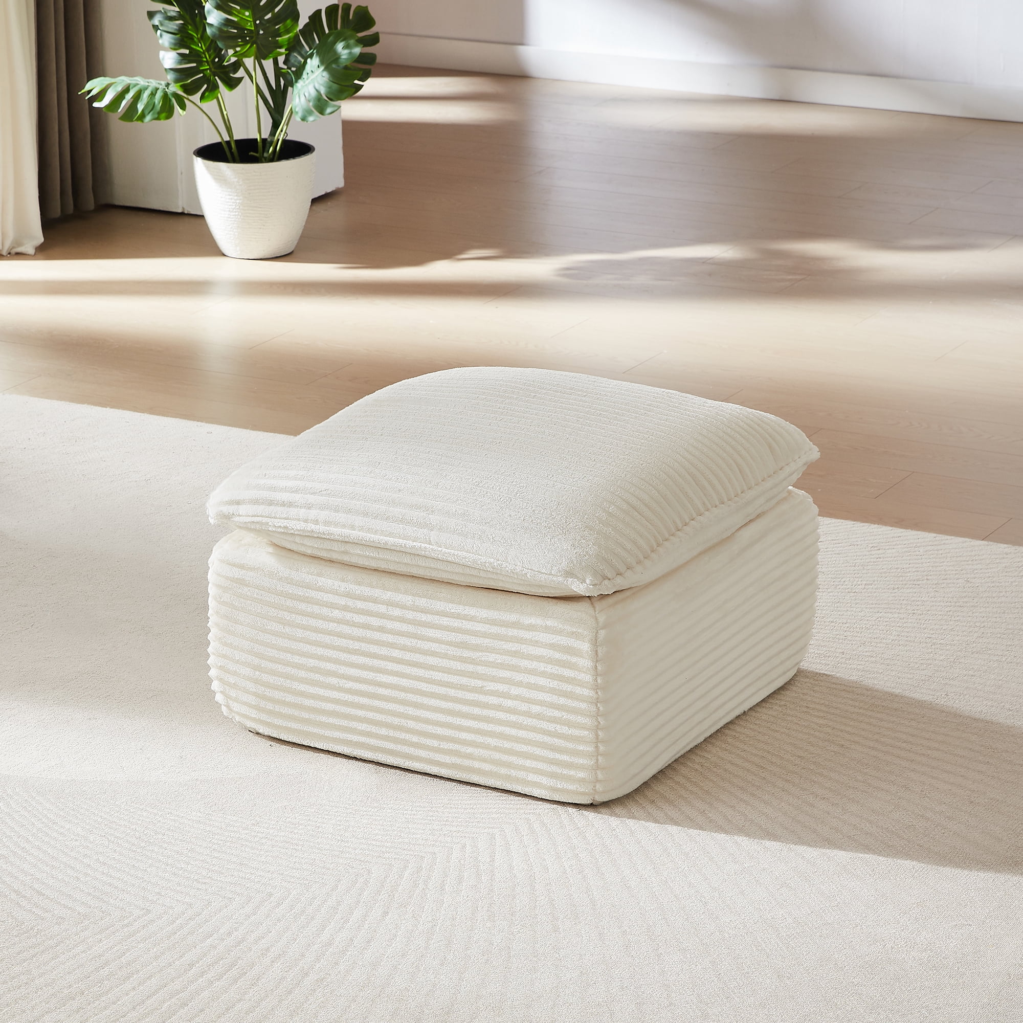 Miniyam 30.7" * 30.7" * 21" Ottoman for Sectional Sofa Corduroy White, Modern Comfy Footrest