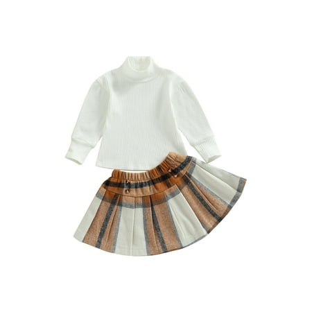 

Bagilaanoe2pcs Toddler Baby Girls Skirt Set Letters Long Sleeve Turtleneck Tops + Plaid Skirt 1T 2T 3T 4T 5T 6T Kids Casual Fall Outfits