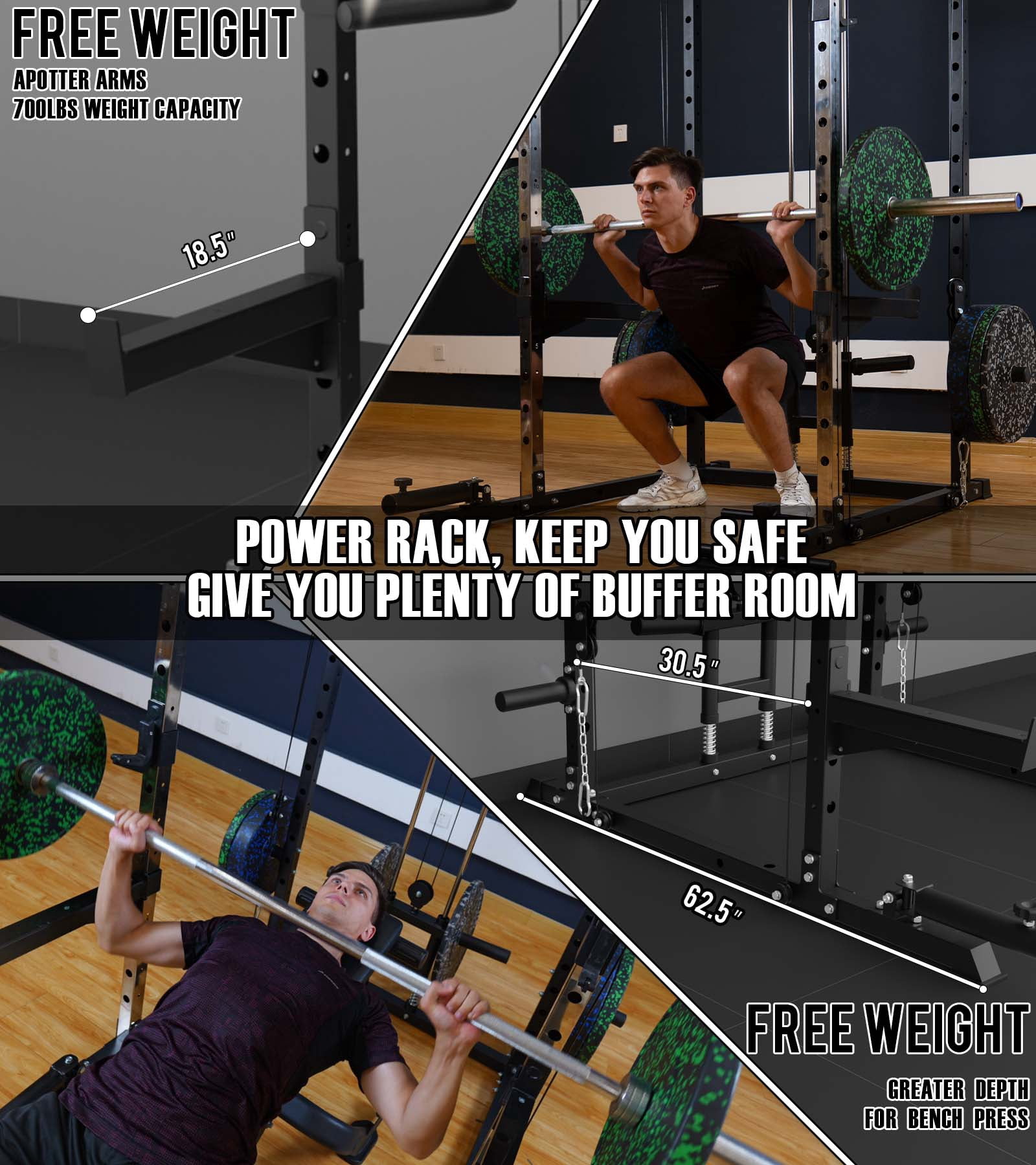 Eonfit E2 Power Cage with 3D Rotation Arms - Multi-Functional Power Rack for Home Gym. 1500lb Squat Rack for Home Gym. Pulley System for Cable Crossover & LAT Pulldown