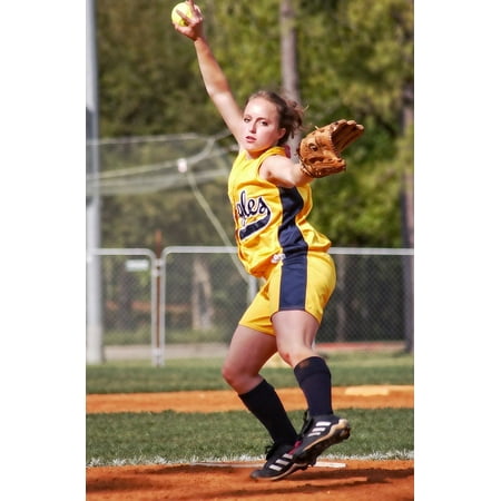 LAMINATED POSTER Pitcher Pitching Softball Throwing Female Ballpark Poster Print 11 x
