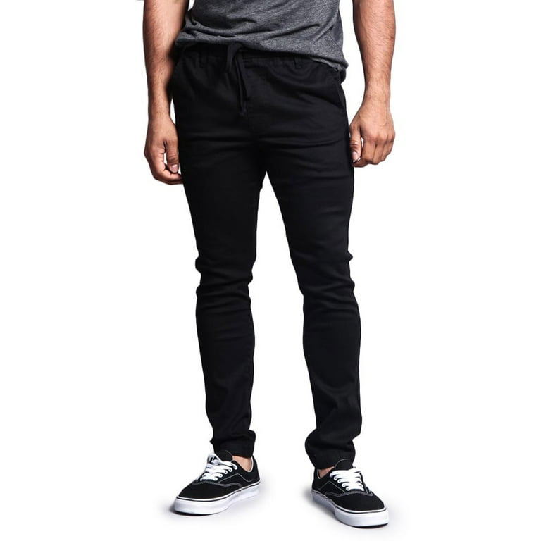 Victorious Men s Slant Pocket Skinny Jogger Twill Pants JG876 Black 5X Large
