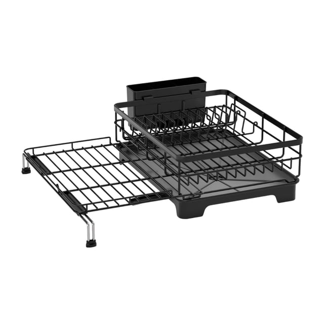 Estante de secado de platos colador de platos extensible regalos de gran capacidad organizador de acero de carbono negro resistente para