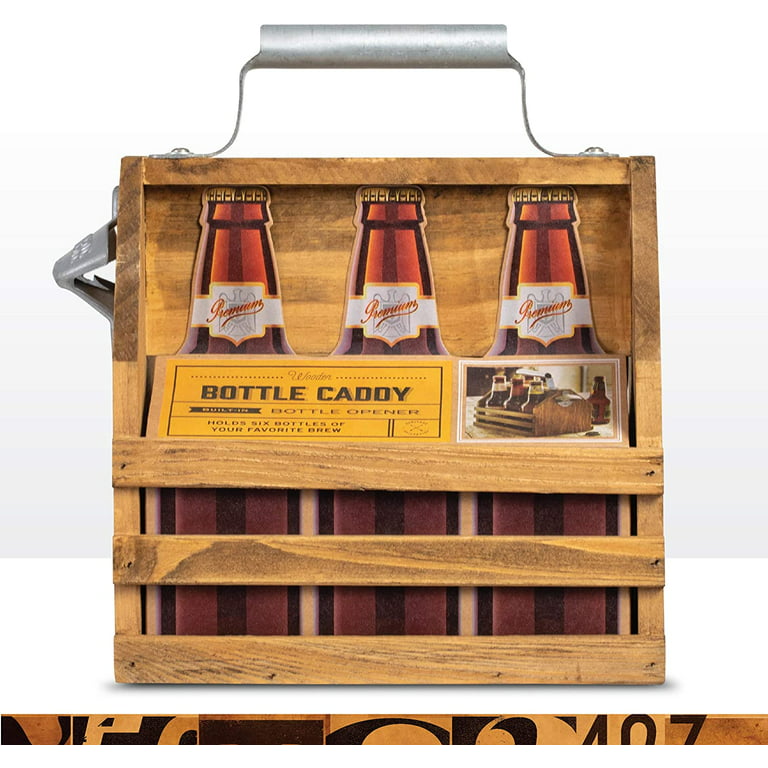 BIGTREE 6-Pack Wooden Rustic Bottle Caddy with Bottle Opener
