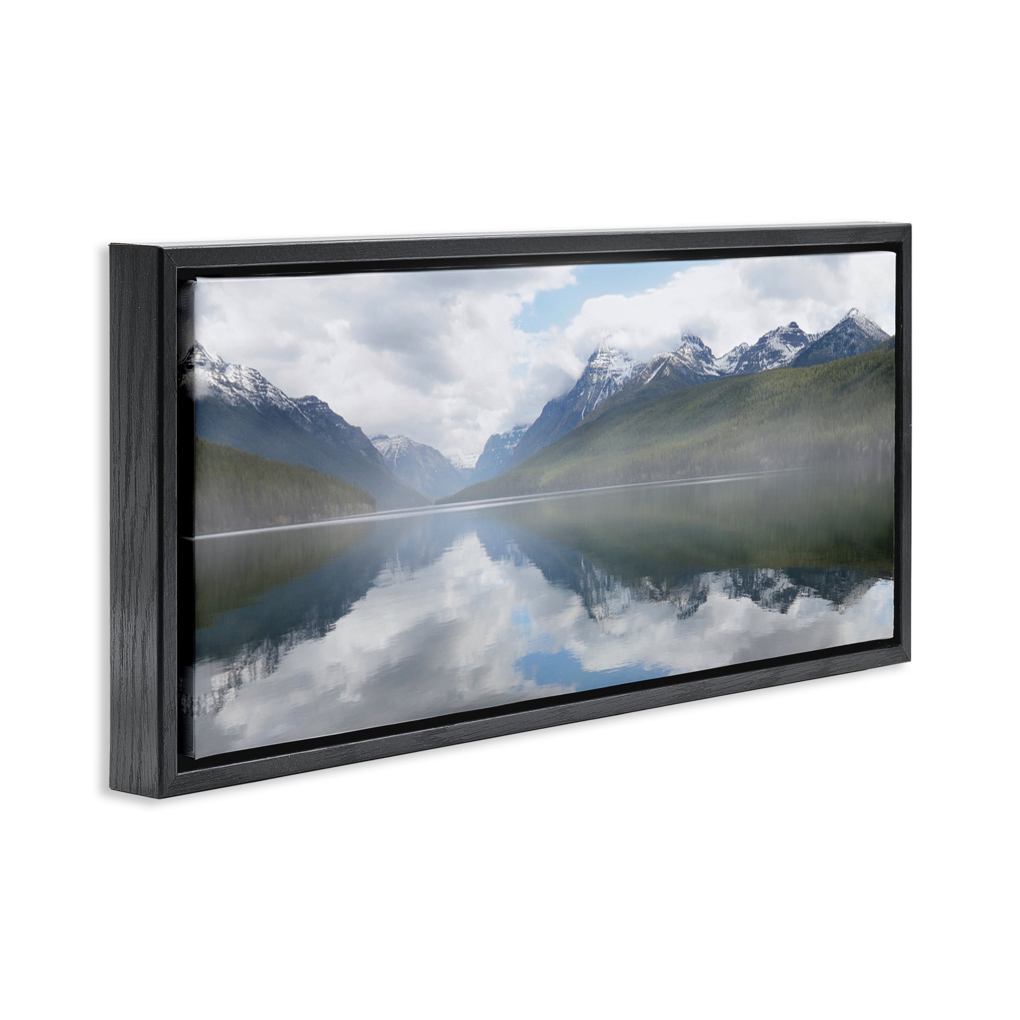 Stupell Industries Mountain Peak Reflections Landscape Photography Black Floater Framed Art Print Wall Art, 31 x 14