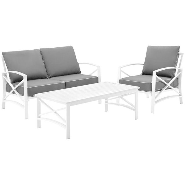 Crosley Kaplan 3 Pièce Patio Canapé en Gris et Blanc